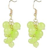 MALOYANVE 3D Grape Earrings for Women Unique Cute Fruits Dangle Drop Earrings Gold Plated Acrylic Summer Green Fruit Earrings Statement Charm Jewelry Gifts