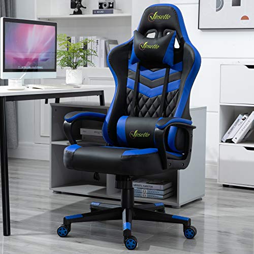 Vinsetto-Silla-Gaming-Silla-de-Escritorio-de-Oficina-Ergonomica-Altura-Regulable-Basculante-con-Reposacabezas-Cojin-Lumbar-61x70x121-129-cm-Azul