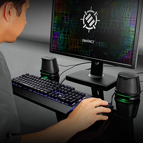 image for ENHANCE SB2 Computer Speakers with Green LED Glow Lights and 2.0 USB P