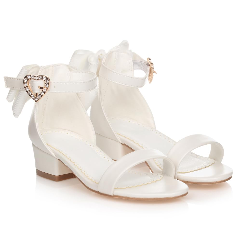 Photo 1 of (used)(please see all images) Coutgo Girl's Bow Tie Heeled Sandals Open Toe Chunky Low Heel Rhinestone Princess Dress Shoes, White, Size 2