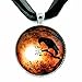 Laura Milnor Iverson Raven Pendant Necklace Crow Moon Bird Silhouette Sepia Poe Handmade Jewelry Art