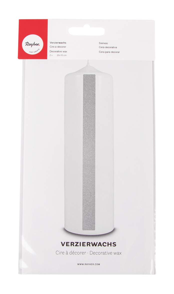 Rayher HOBBY 3103722 Decorative Wax, Silver, 2 Decorative Wax Plates 20 x 10 cm, Wax Foil for Decorating Candles, Candle Wax, Wax Foil