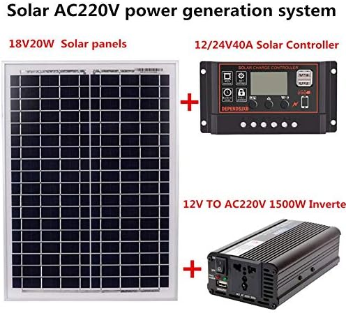 Taimot 1500W Class A Polycrystalline Bundle Solar Panel Kit with AC220V 1500W Solar Power Generation System for Outdoor Home Solar Panel 18V20W Solar Panel+Solar Controller+Inverter Kit