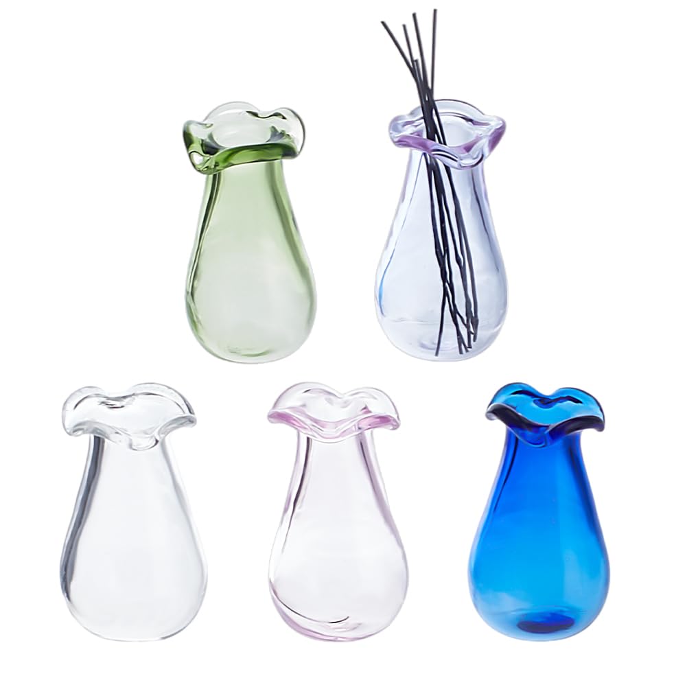 DELORIGIN 5Pcs Cat Whiskers Mini Flower Vase 1" Miniature Bud Vases Tiny Glass Vase for Micro Landscape Accessories Decorations Dry Flowers Bud Succulent Holder DIY Ornament Table Festival Decor