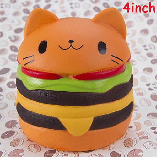 WATINC Kawaii 1 pcs Jumbo Cat Hamburgers Squishy Cream Scented Slow Rising large Kawaii Squishy Charms, Hand Pillow Toy, Stress Relief Toy Toy hop props, decorative props Large (Hamburgers )