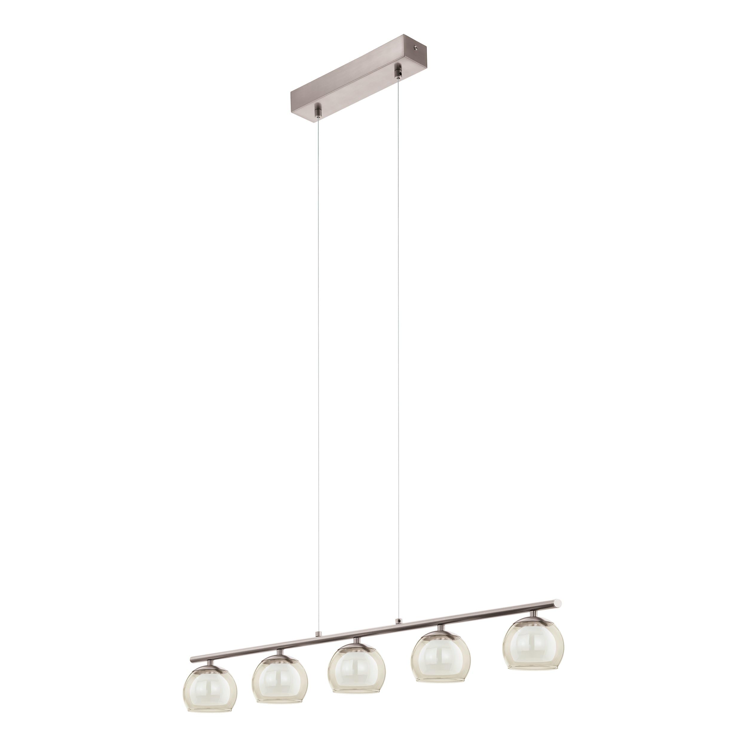 Eglo LED Pendant Light Ascolese, 5-Light Hanging Lamp, Suspension Lamp Made of Steel and Glass, Dining Table Light, Living Room Hanging Lamp in Matte Nickel, Amber, White