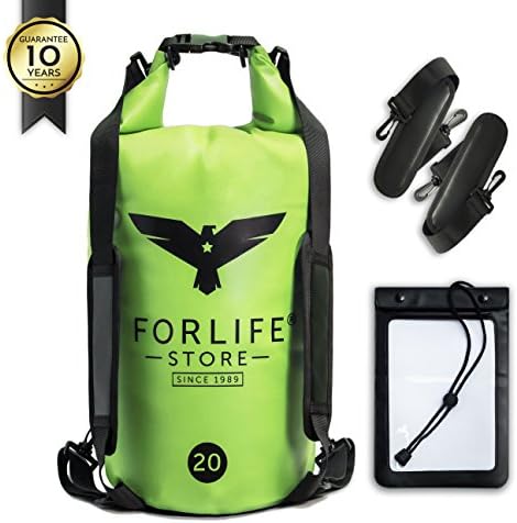 Premium Dry Bag Waterproof Sack Pack with Clear Plastic Panel, Padded Shoulder Straps, Bonus Waterproof Case | The Best Gear for Outdoor Activities and Sports | Green Blue 10L 20L by ForlifeStore