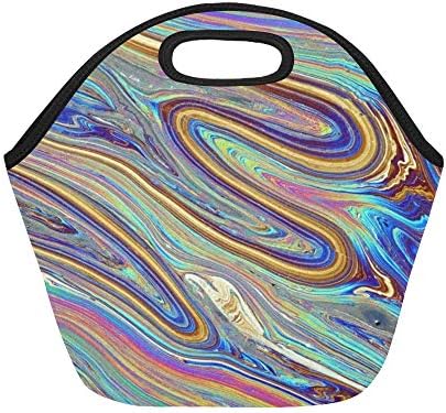 Insulated Neoprene Lunch Bag Rainbow Colored Oil Floating On Large Size Reusable Thermal Thick Lunch Tote Bags For Lunch Boxes For Outdoors,work, Office, School