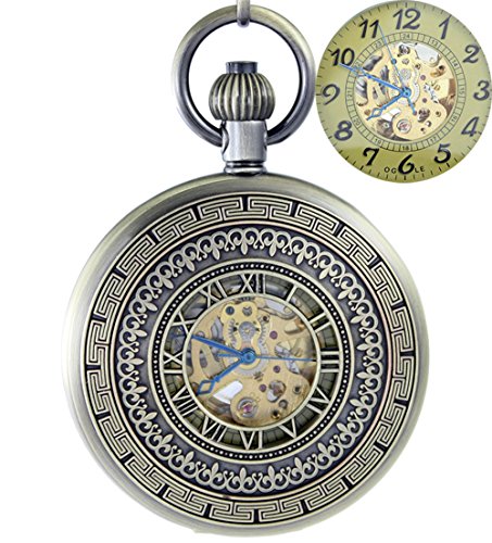 Ogle Waterproof Lattice Chain Bronze Fob Self Winding Automatic Skeleton Mechanical Pocket Watch