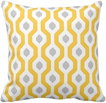 Geometric Hexagon Link Pattern Yellow Grey Throw Pillow Cover 18x18