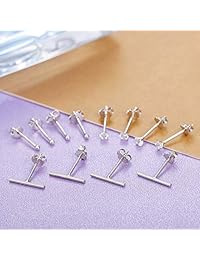 Sllaiss - Juego de 6 pares de pendientes de plata de ley 925 con circonita cúbica para hombres y mujeres, diferentes formas hipoalergénicas