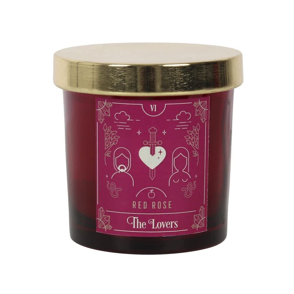 The Lovers Tarot Candle - 8cm x 7.8cm (1 Pc.) - Inspired Tarot Card Design, Lovely Red Rose Fragrance, Paraffin Wax, Approximate 25-Hour Burn Time, Versatile Usage