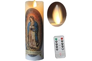 NONNO & ZGF Gifts for Mom Moving Wick Flameless Our Lady of Guadalupe Candle, Real Wax, Religious Prayer Devotion Candles Gift ,Battery Operated with Remote Timer Function. Virgin Mary. Mother's Day Gift