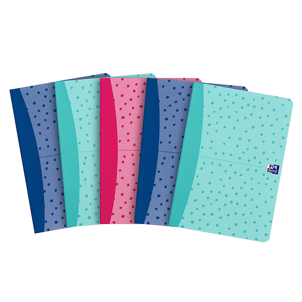 Oxford A5 Exercise Books, 8mm Lined, 80 Pages, Assorted Colours, Pack of 5