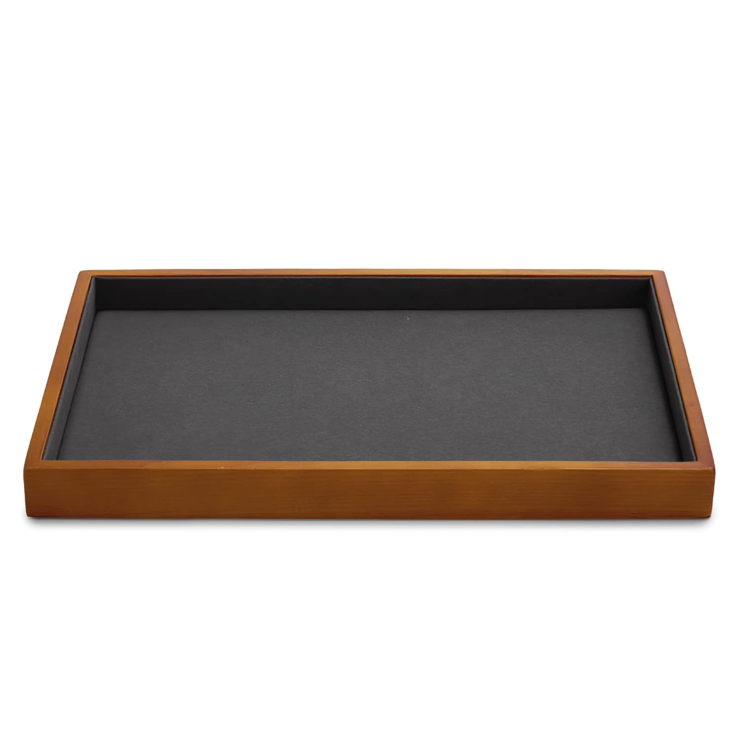 Oirlv Luxury Wooden Jewellery Tray with Dark Grey Velvet Lining Elegant Storage & Display Tray for Rings, Necklaces, Watches, Compact Organiser for Dresser or Boutique Showcase โ image 1