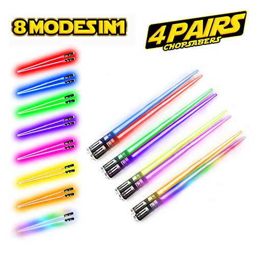 LIGHTSABER CHOPSTICKS LIGHT UP STAR WARS LED Glowing Light Saber Chop Sticks REUSABLE Sushi Lightup Sabers 8 COLORS MODES 4 Pairs