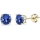 Gold Stud Earrings for Women - Birthstone, 5mm Round Crystal, Cartilage & Flash Silver