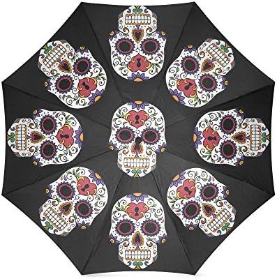 Sugar Skull Dia De Los Muertos Folding Windproof outdoor Travel Umbrella for Women