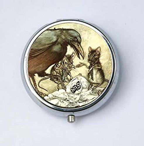 Crow and Mice Pill Case pillbox pill holder Art Nouveau fairytale