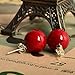 Lureme Women 12mm Red Shell Bead Silver Tone Classic Round Ball Stud Earrings 02001451