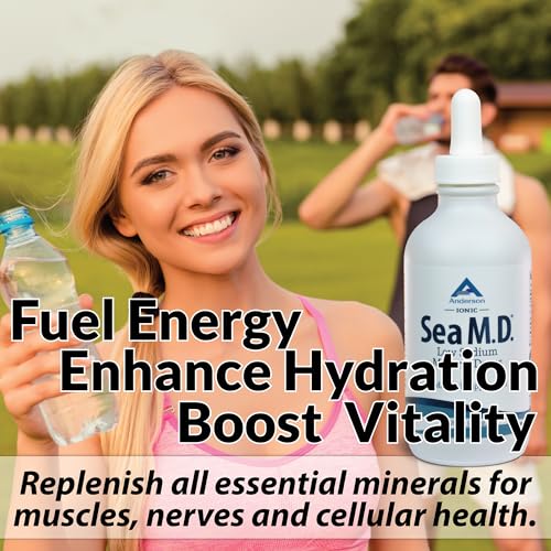 Anderson Sea M.D. Concentrated Trace Mineral Drops, Ionic Electrolyte Magnesium Supplement, Liquid Magnesium, Easy to Take, 4 fl oz, 60 Servings in Glass Bottle