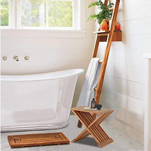 image for Rose Home Fashion Teak Shower Stool, Teak Shower Bench, 17