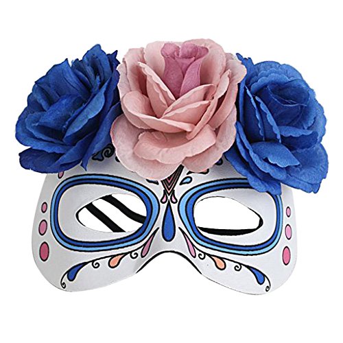 Jili Online Ladies Halloween Mexican Day Of The Dead Festival Sugar Skull Eye Mask with Rose
