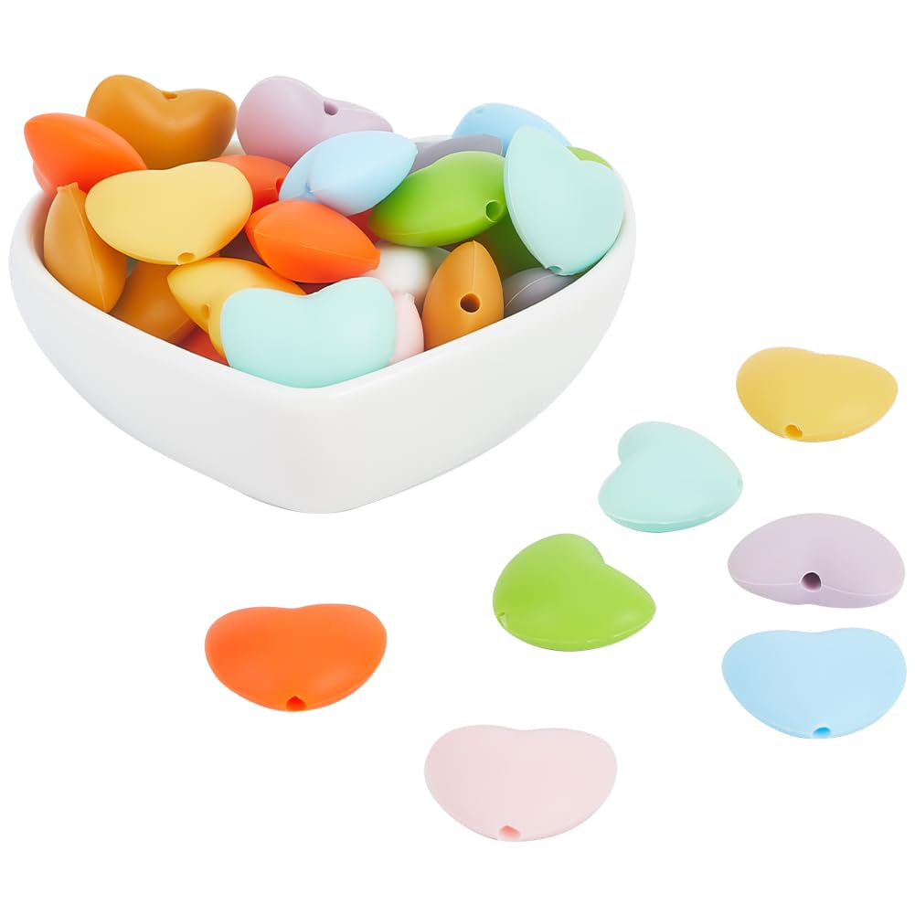 SUNNYCLUE 1 Box 40Pcs 10 Colours Hearts Silicone Beads Heart Shaped Beads Loose Multicolor Valentine's day Orange Purple Pink White Love Beads for jewellery Making Necklace Keychains Wedding Beginners