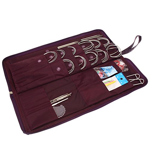 JOYOOO 104pcs Stainless Steel Straight Circular Knitting Needles Crochet Hook Weave in Different Sizes Set With Bag