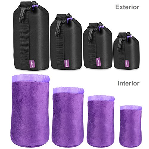 pangshi 4 Pack Thick Protective Neoprene Lens Pouch Case Bag Set for DSLR Camera Lens (Canon, Nikon, Pentax, S