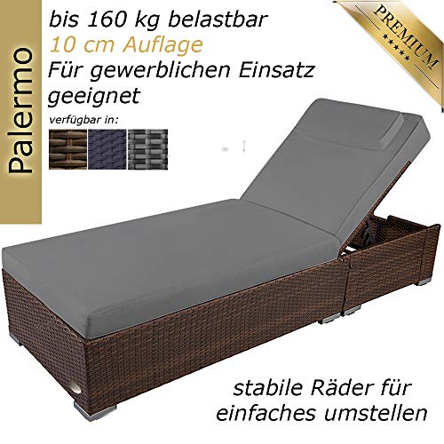RS Trade Sonnenliege Palermo Braun/Grau - Outdoor Liege mit beständigem Poly-Rattan-Geflecht - verstellbare Rückenlehne – extra hoch & breite Liegefläche - inkl. Kopfteil und 10 cm Auflage – Bild 3