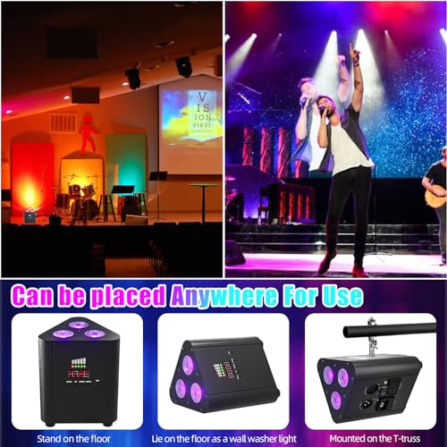 Rechargeable Wireless Par Lights 3X4W LED Uplighting RGBW 4 in 1 Stage Lights Battery Powered Remote and DMX Control Uplights for Events Party DJ Live Show Wedding Church 4Packs