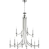 Quorum 6022-12-62 Transitional 12 Light Chandelier from Rossington Collection in Polished Nickel Finish,