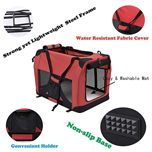 LEMKA Foldable Soft Dog Crate,Dog Soft Kennel for Indoor & Outdoor Use,Soft Sided Folding Collapsible Travel Carrier with Straps,Fleece Mat and 4 Zipper Panels