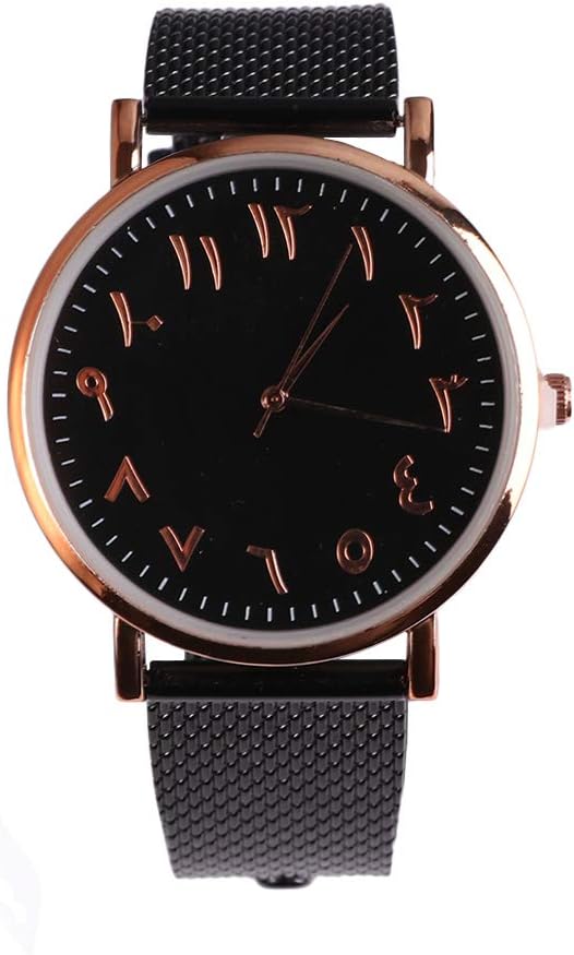 Arabic Numbers Mesh Watch Classic Men Women Simple Dial Quartz Watches (C
