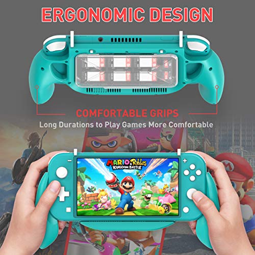 MEQI Hand Grip Case for Nintendo Switch Lite, Ergonomic Gaming Charging Case with Game Storage Case, Fast Charge Compatible 5V 2A AC Adapter with Type-C Cable for Switch Lite Console - Blue