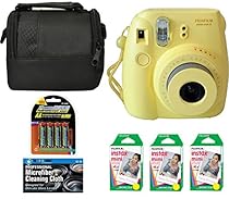 Fujifilm Instax Mini 8 Instant Film Camera (Yellow) + 6 Pack Fuji Instax Mini Film (60 Prints) + 4 AA Rechargeable Batteries + Bag + Microfiber Cleaning Cloth