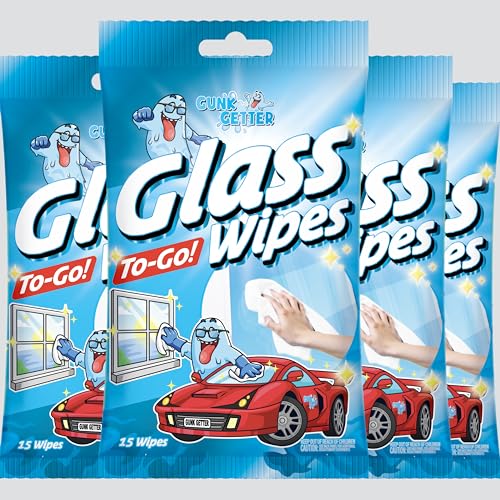 Gunk Getter - To-Go Wipes - Glass Cleaner- 15 Count (4 Pack)