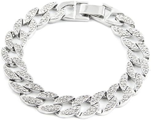 HerQueen Charming Men Bracelet Fashion Rhinestone Hip Hop Alloy for Gift Silver