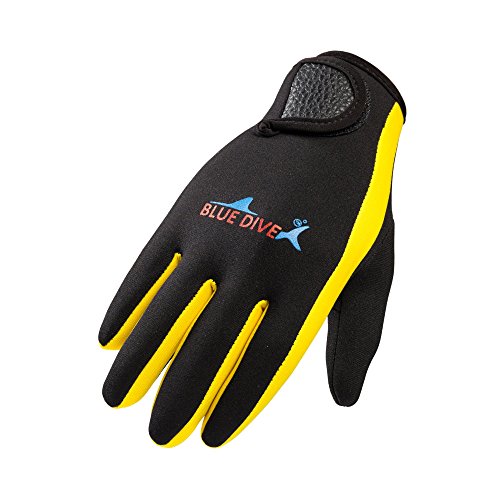 NATYFLY Wetsuits Gloves Scuba Premium Neoprene 1.5mm Diving Gloves Five Finger Glove (Yellow, Large)