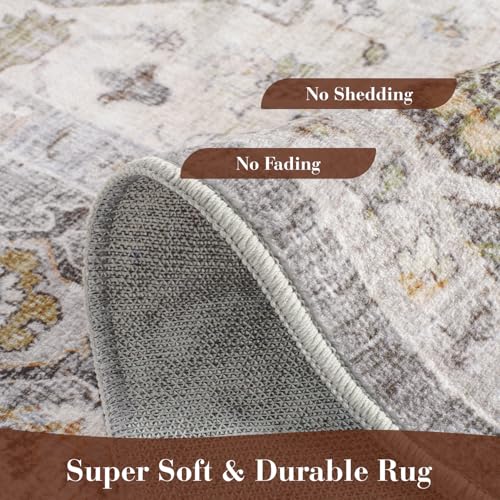 Montvoo-Area Rug 8X10 Rugs for Living Room-Grey Machine Washable Rug-Soft Living Room Rug-Vintage Non Slip Carpet-Rugs for Bedrooms Dining Room Living Room Office