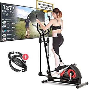 Sportstech CX608 Crosstrainer met Kinomap-app en bluetooth-console, gratis polsband inbegrepen, compatibele…