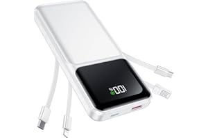 RONEGN Portable Charger with Built in Cable - 22.5W Fast Charging 20000mAh Slim Power Bank USB C LED Display Battery Pack 5 Outputs & 3 Inputs for iPhone Samsung Android iPad Phones Travel Essentials etc