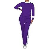 PINSV Women's 2 Piece Outfits Long Sleeve Tops Sweatpants Colorblock Bodycon Lounge Sets Tracksuits