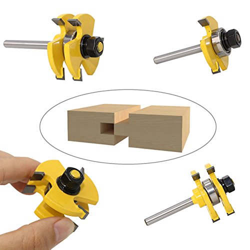 VCCA 2Pcs Tongue and Groove Router Bit Set with 1/4 inch Shank Wood Milling Saw Cutter for Woodworking Tool