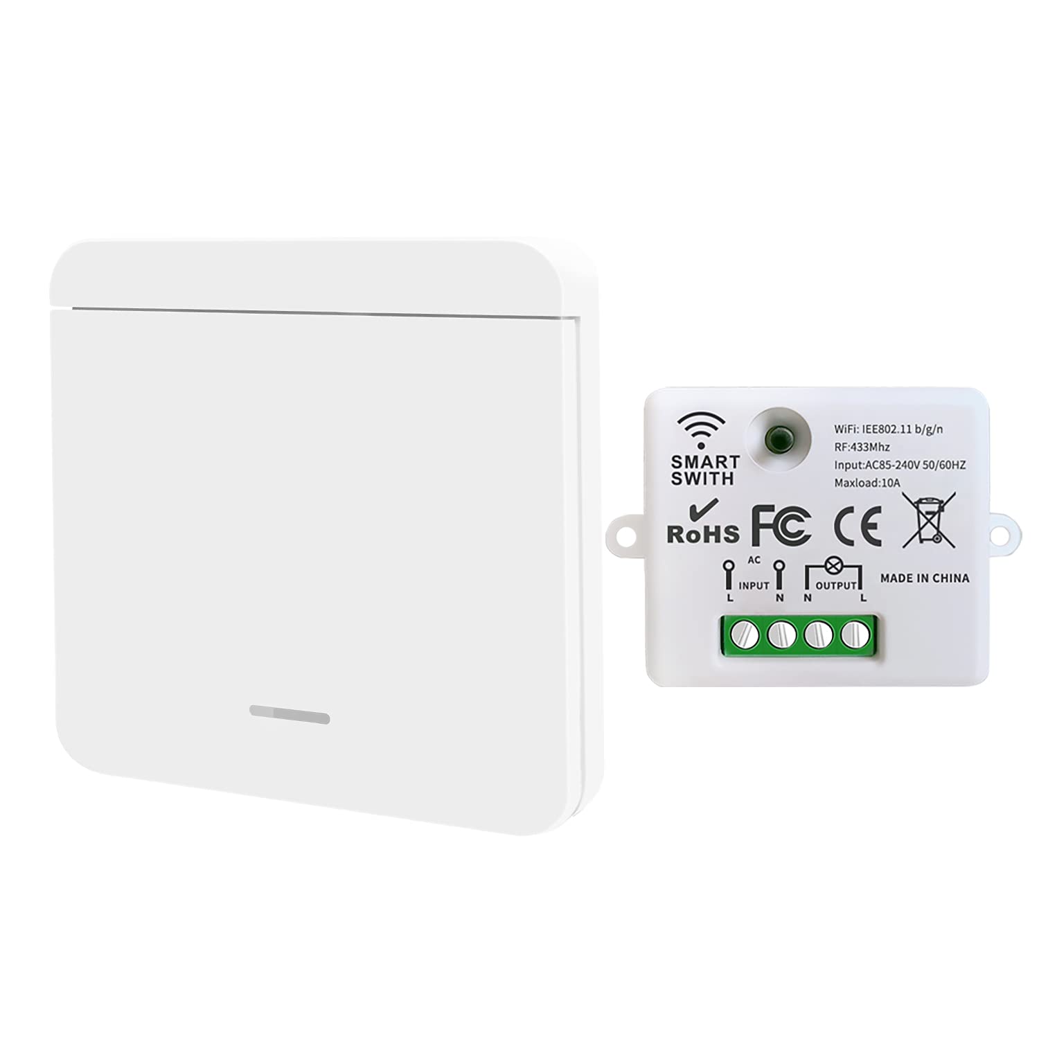 DieseRC Mini Wireless WiFi Switch, 2500W 10A RF Relay Remote Control Reciever with 1 Wireless Wall Switch, Smart Control by Phone Via Tuya APP, Compatible with Alexa/Google Home
