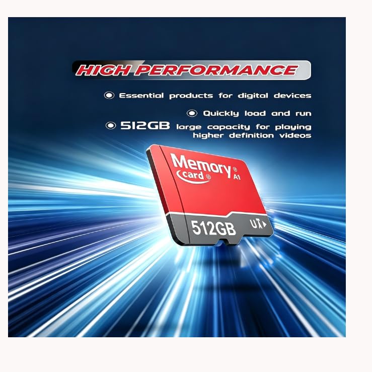 New Micro Card MicroSD Card 512GB and Adapter Kit,Full HD & 4K UHD Card Class10 U1 High Speed for Camera/Phone/Tachograph,Tablet