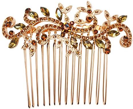 Gorgeous Smoked Topaz Rhinestone Crystal Floral Hair Comb