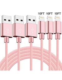 iPhone Charger, Zdai MFi Certified Lightning Cable 3 Pack 10FT Extra Long Nylon Braided USB Charging Syncing Cord Compatible iPhone Xs Max XR X 8 8Plus 7 7Plus 6S 6S Plus SE iPad-Pink
