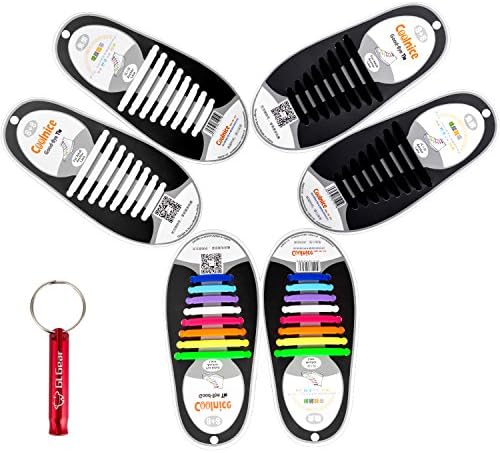 GL Gear Silicone Shoelace,16pcs/pair Adult No Tie Rubber Elastic Slip Sneaker Boots for Running,Hiking and Leisure Footwear,1 pair black + 1 pair white + 1 pair colorful (3 pairs)